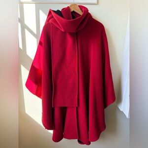 NWT PETER JAMES Wool Cashmere Red Cape‎ Scarf Vintage Luxury Oversized One Size